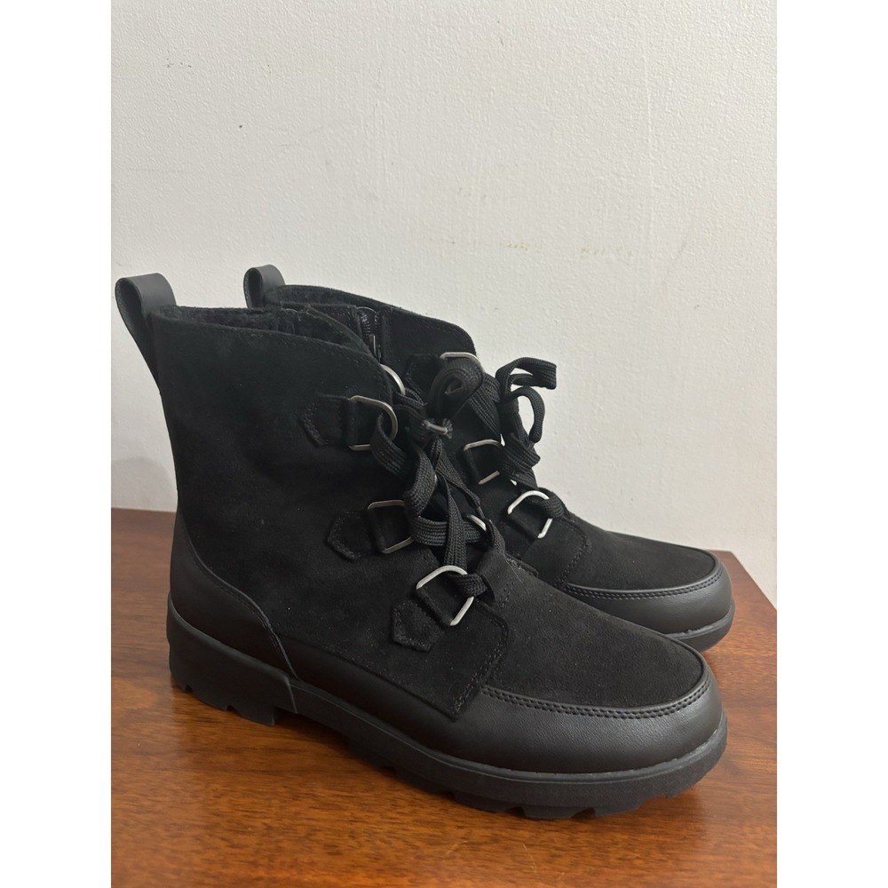 SM  New York  Women's Black Betzey Boots Faux Suede Fur Lined LaceUp Size 10